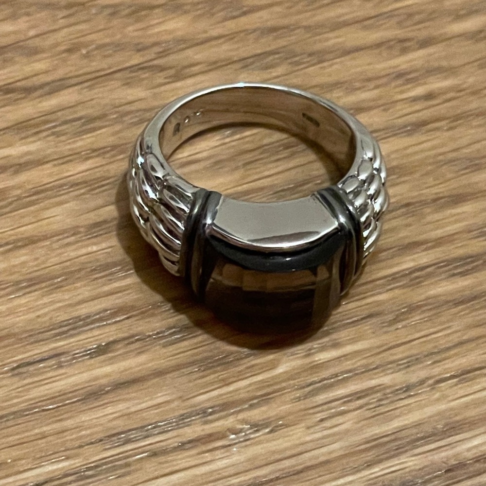 Technibond Sterling Silver Smoky Quartz Mens Womens Ring Size 9 Statement